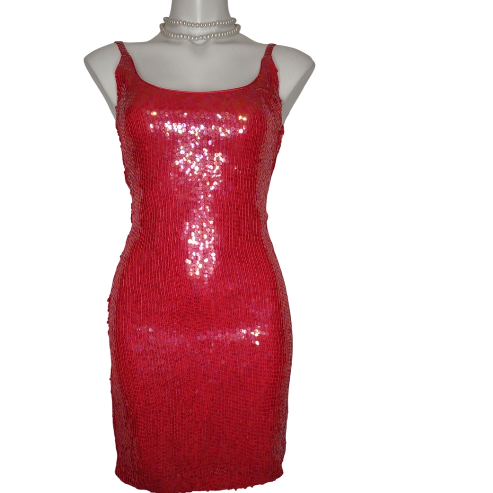 ❤️Sold❤️Vintage Jeanette Kastenberg St Martin Sequin Red Cocktail Party Dress - Picture 1 of 16